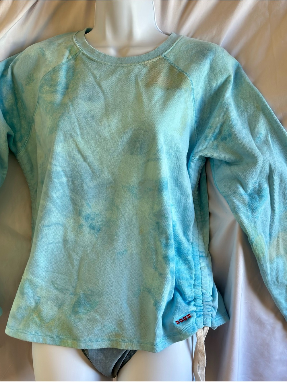 Peace Love World Blue, Aqua Tie-Dye V-Neck Sweatershirt